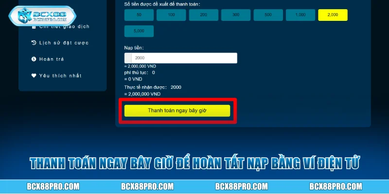 Thanh toán ngay bây giờ để hoàn tất nạp bằng ví điện tử